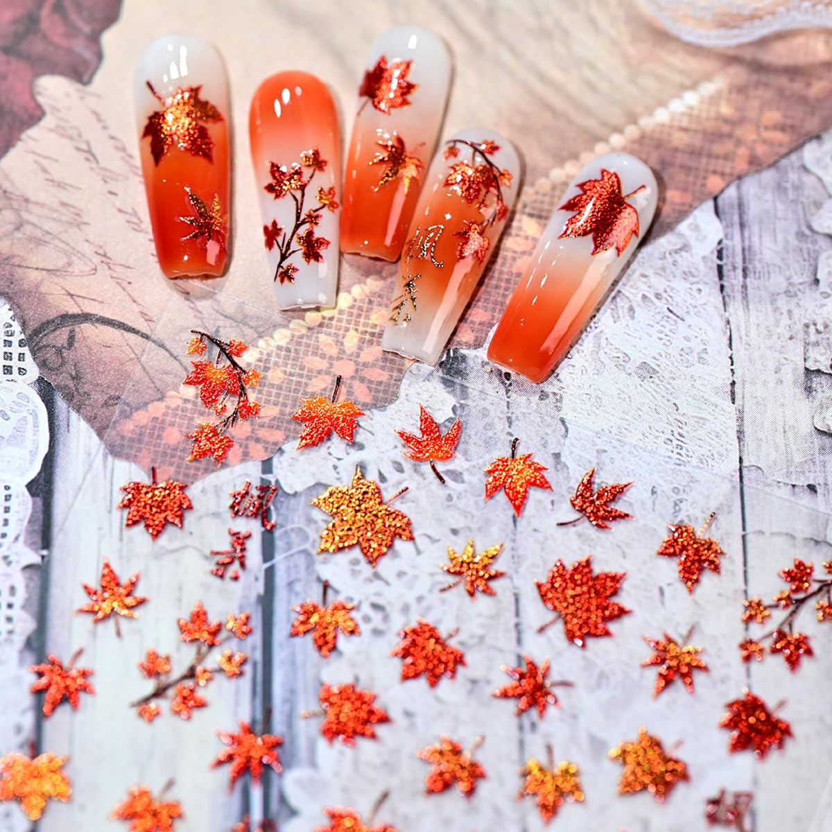 1 Sheets Fall Nail Stickers for Nail Art 5D Embossed Autumn Maple Leaves Nail Art Stickers with Red Maple Leaf Glitter Design Thanksgiving Nail Decals Nail Supplies Manicure Accessories for Women DIY