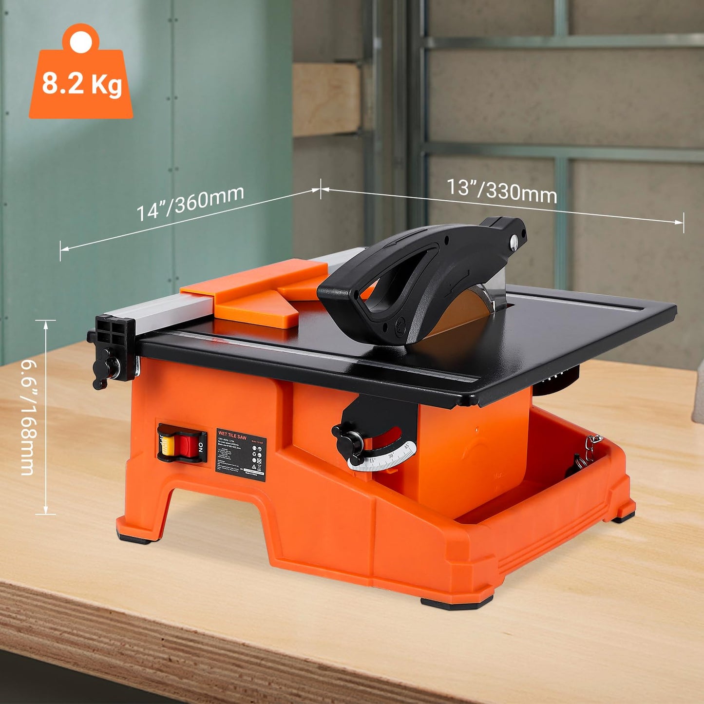7 inch Wet Tile Saw, 6500 RPM & Pure Copper Motor, Bevel cuts tile from 0 to 45, Tile Cutter Wet Saw with Water Reservoir for Cutting Tiles and Stones, for DIY Enthusiasts