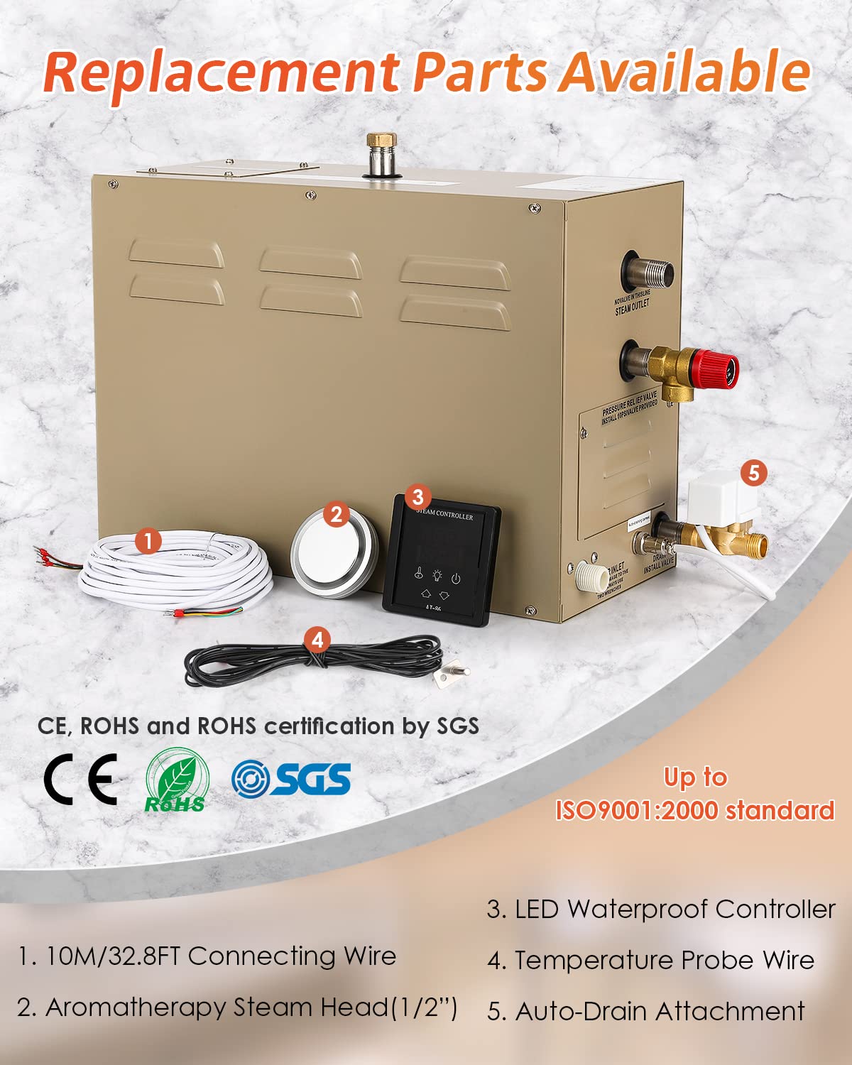 Hapyvergo Steam Shower Generator Kit 10.5KW for Bath Sauna SPA, Self-draining System, Aromatherapy Steam Head, LED Touchscreen Controller, 12-Hour Timer 77-131℉ For Home Commercial Use
