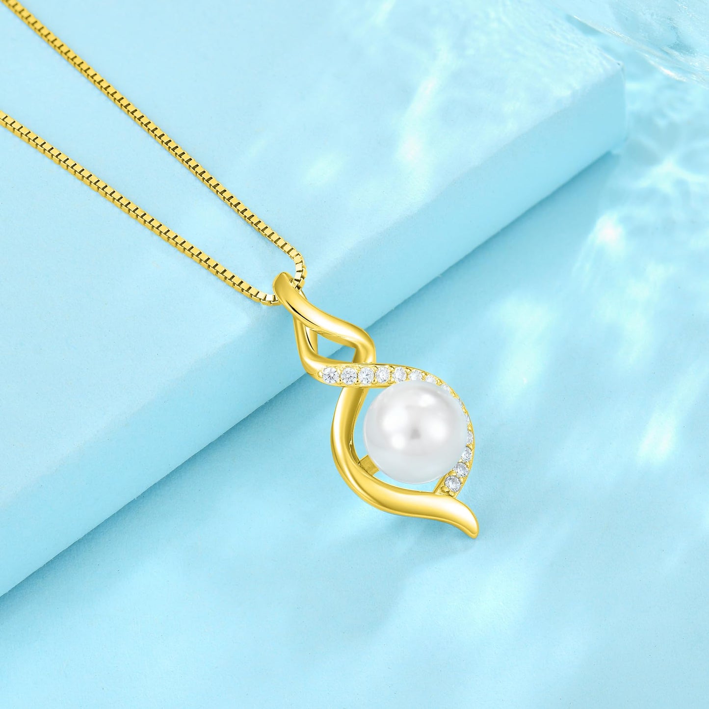 Rocayi Pearl 18K Yellow Gold Plated Infinity Earrings and Necklace Jewelry Set for Women