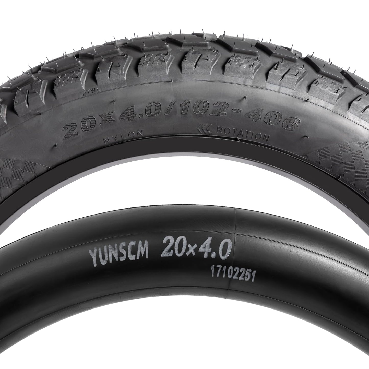 2-PCS 20" Heavy Duty Fat E-Bike Tires 20 x 4.0/102-406 and 2-PCS Bike Tubes 20x4.0 Scharder Valve Compatible with 20x4.0 E-Bike All-Terrain Directional Tread Bicycle Tires and Tubes (Y-021)