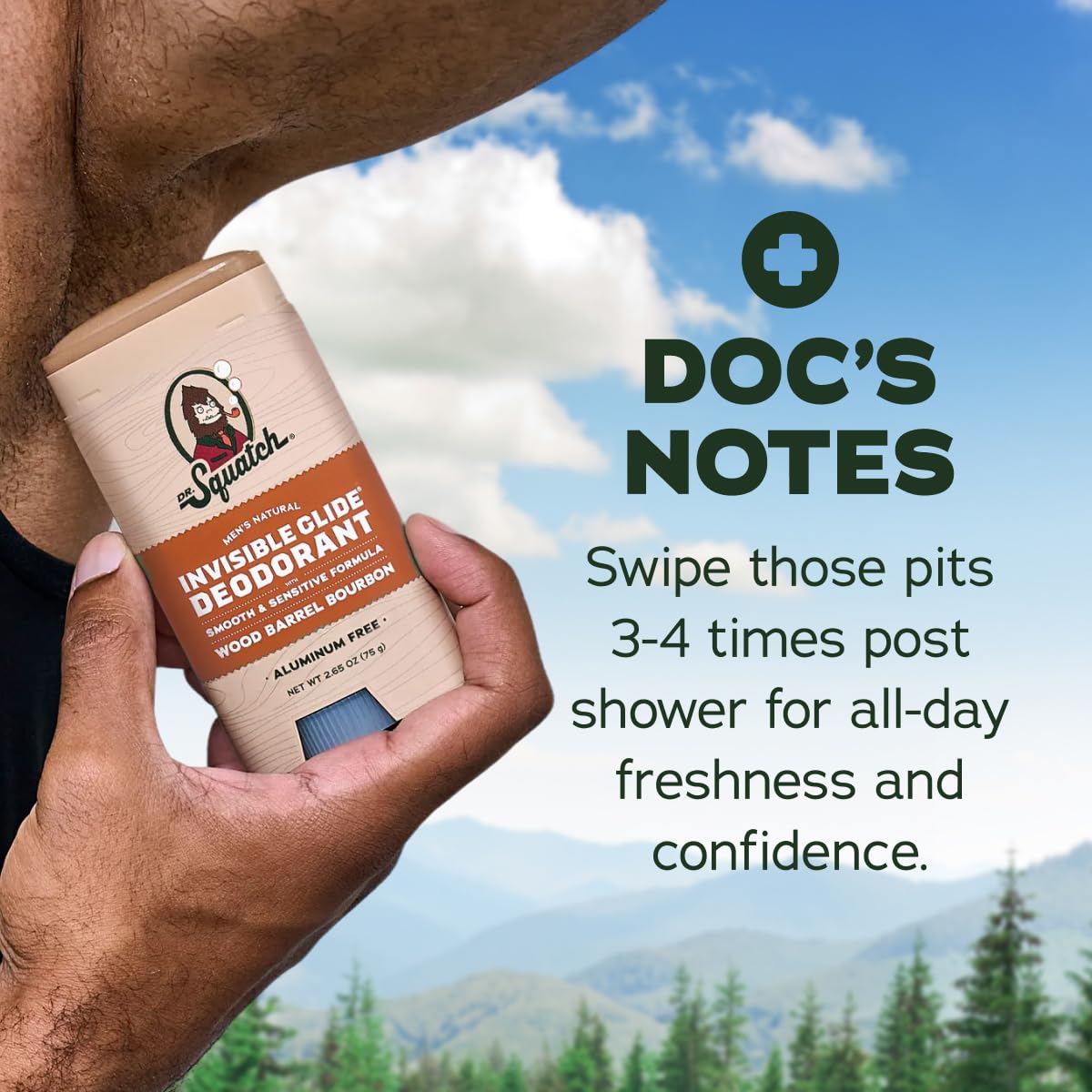 Dr. Squatch Invisible Glide Natural Men’s Deodorant – Smooth Glide, No Stains – Aluminum Free Deodorant Men – Safe for Sensitive Skin – Wood Barrel Bourbon + Rainforest Rapids, 2.65oz (2-Pack)