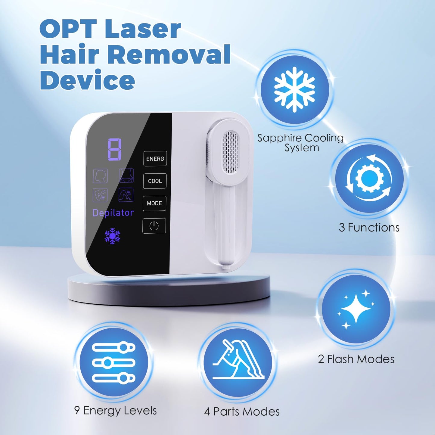 IPL Cooling Hair Laser Removal Device for Women, OPT Laser Hair Removal Device with Ice Cooling Flashes Permanent Hair Removal