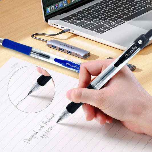 Drenubal Black Glide Retractable Ball Pens, Medium Point (0.5mm), Comfortable Rubber Grip For Writing, 48-Count Pack