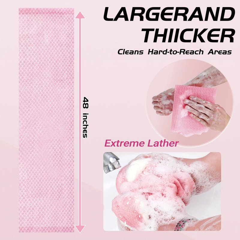 Blissal Exfoliating Shower Towel, 2-in-1 Exfoliating Towel, Premium Scrub Wash Cloth for Body Face, Blissal exfoliatings Towels-Body Scrubber with 2 Sides for All Skin Types (Black+Pink)