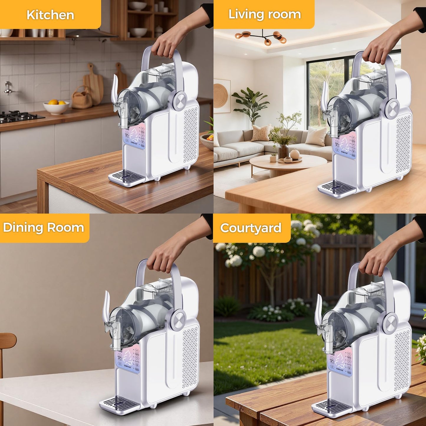 GSEICE Soft Serve Ice Cream Maker, 88oz Slushie Machine for Home with Portable Handle, 6 Preset Mode for Ice Cream, Margaritas, Frappés, Milkshake, Juice, Real-time Adjustable Temp Display