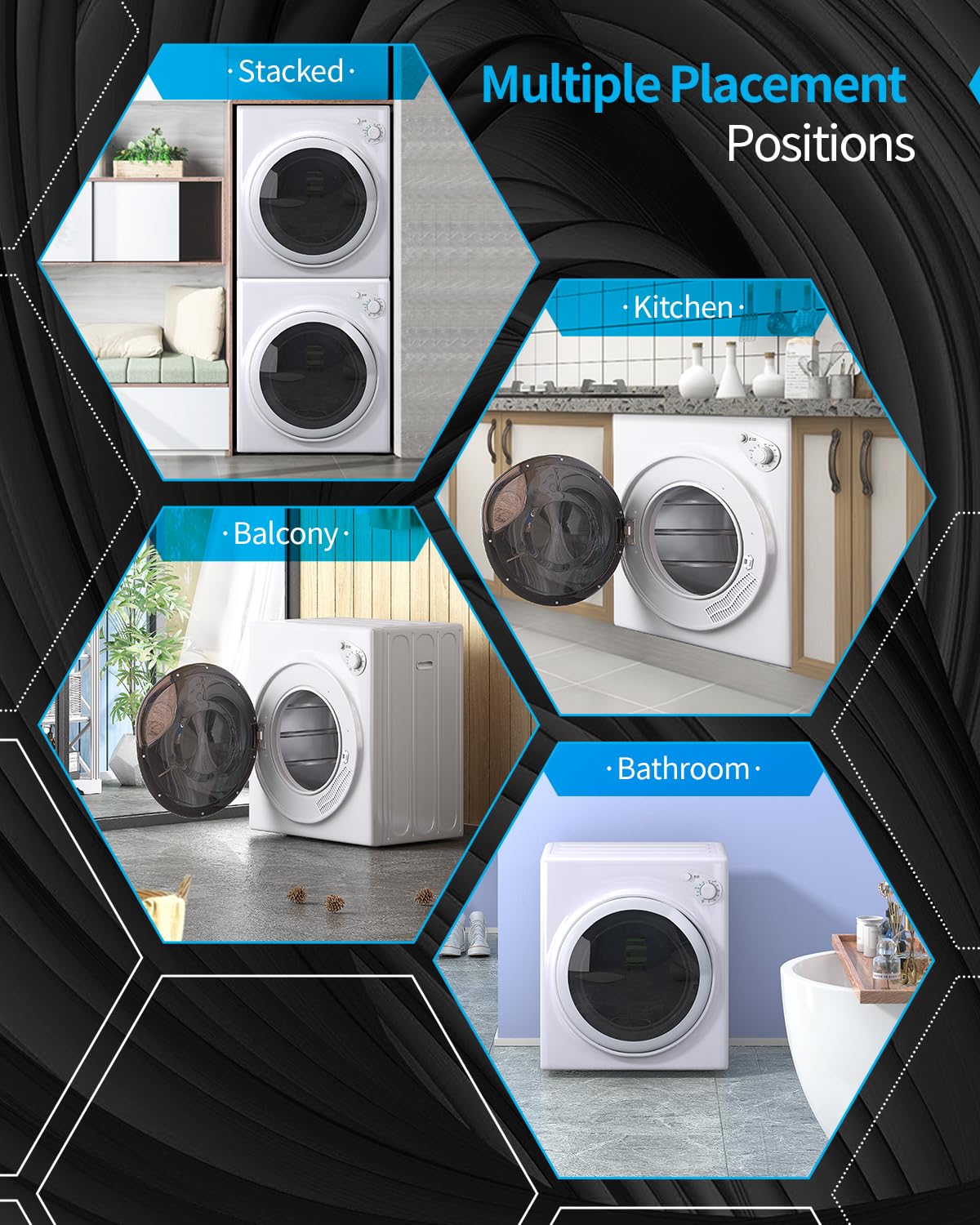 TABU 3.5 Cu. Ft Compact Dryer, Portable Clothes Dryer with Stainless Steel Tub, Front Load Electric Dryer with 4 Automatic Drying Mode, Ideal for Home, Apartment, RV, White