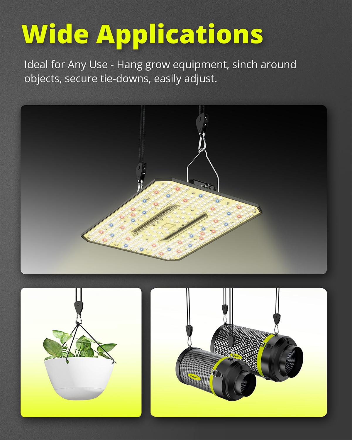 ELUFAH Longer 10ft 1/8" Ratchet Straps Hanger Rope Tie-Down Ratchet Outdoor Windproof Rope Roller Adjustable Hanger Grow Light Camping Tent Kayak Paracord 4-Pack"