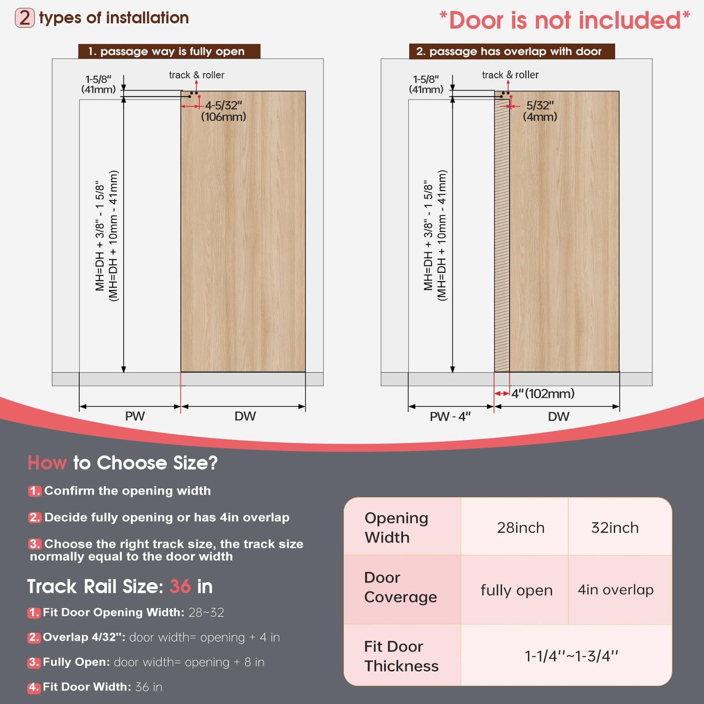 CEAKIAN 36" Concealed Sliding Barn Door Hardware Kit with Soft Close Mechanism for 28in Passage Opening, Hidden Sliding Door Hardware, Trackless Rails, Wall Mount for Interior Wooden Doors (NO Door)