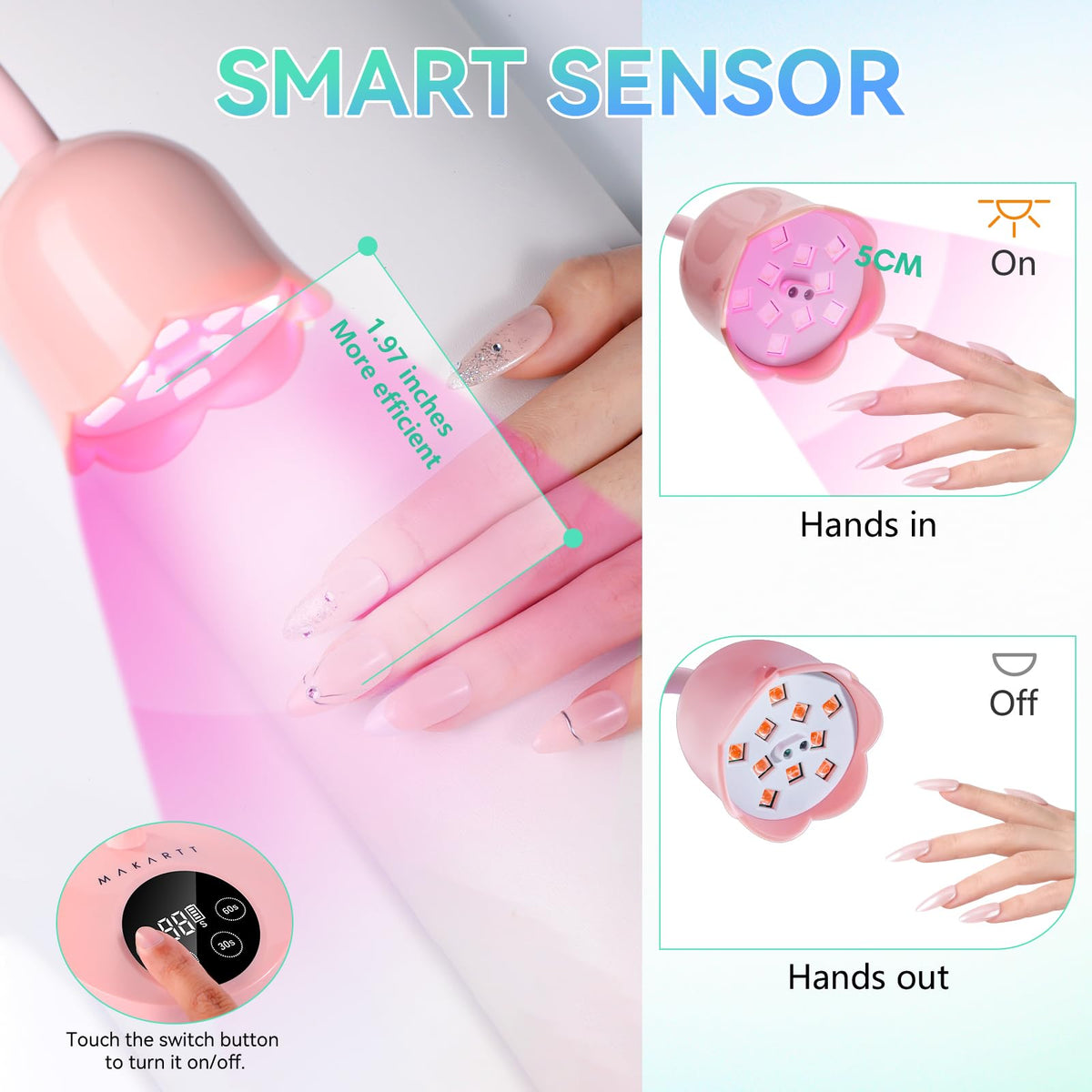 Makartt UV Nail Lamp: Flash Cure lamp UV Light for Gel Nails Polish Luminoza 30mW/cm² Rechargeable LED Nail Light with 4 Timers & Auto Sensor Fast Curing Goosenecks Lamp for Home DIY Manicure (Pink)