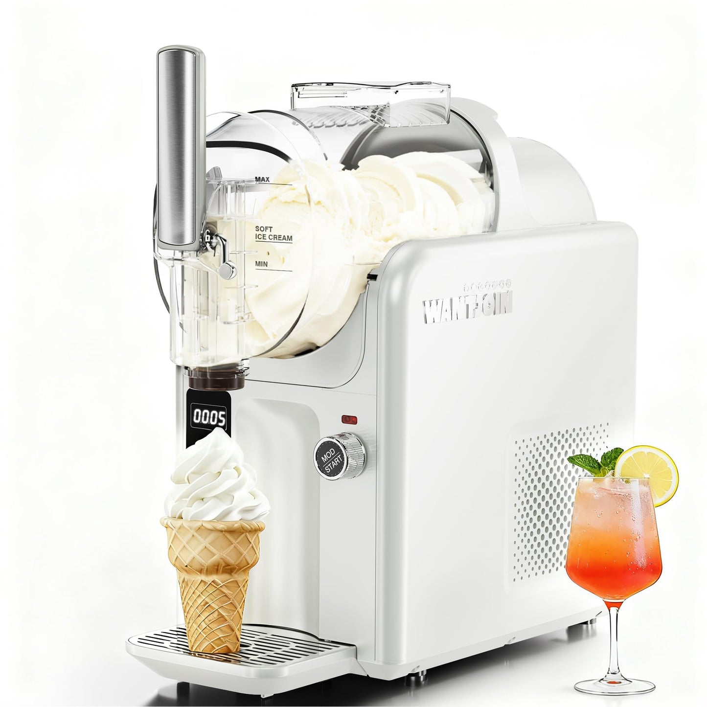 WantJoin 2-in-1 Slushie Machine – 72 oz White Frozen Drink Machines with 6 Preset Modes, No Ice Needed, Quiet and Simple Knob Operation, Frozen Drink Maker for Ice Cream, Margarita & Slushy