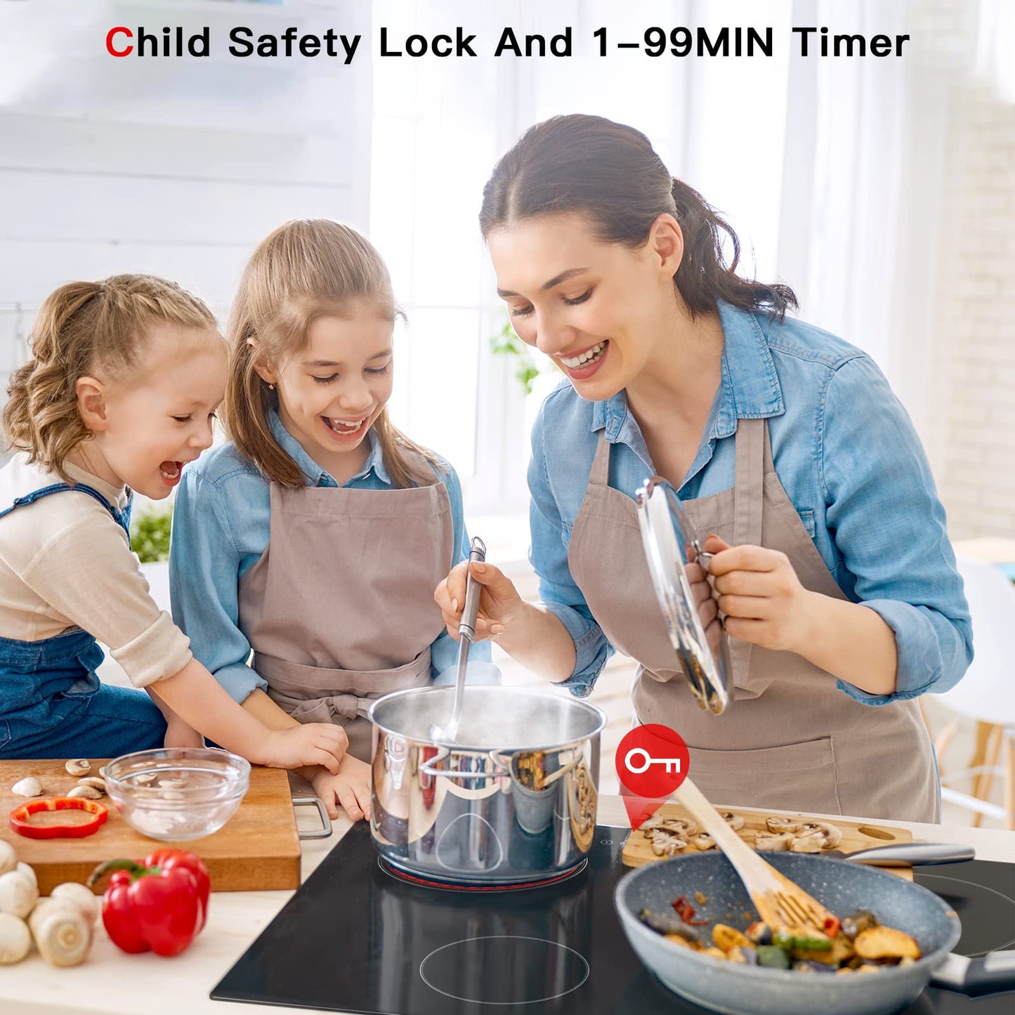 IsEasy 30-inch Induction Cooktop, 4 Burner Built-In Electric Cooktop, Drop-in Glass Cooker With Touch Control, 9 Power Levels, Child Safety Lock, Timer, 6800W