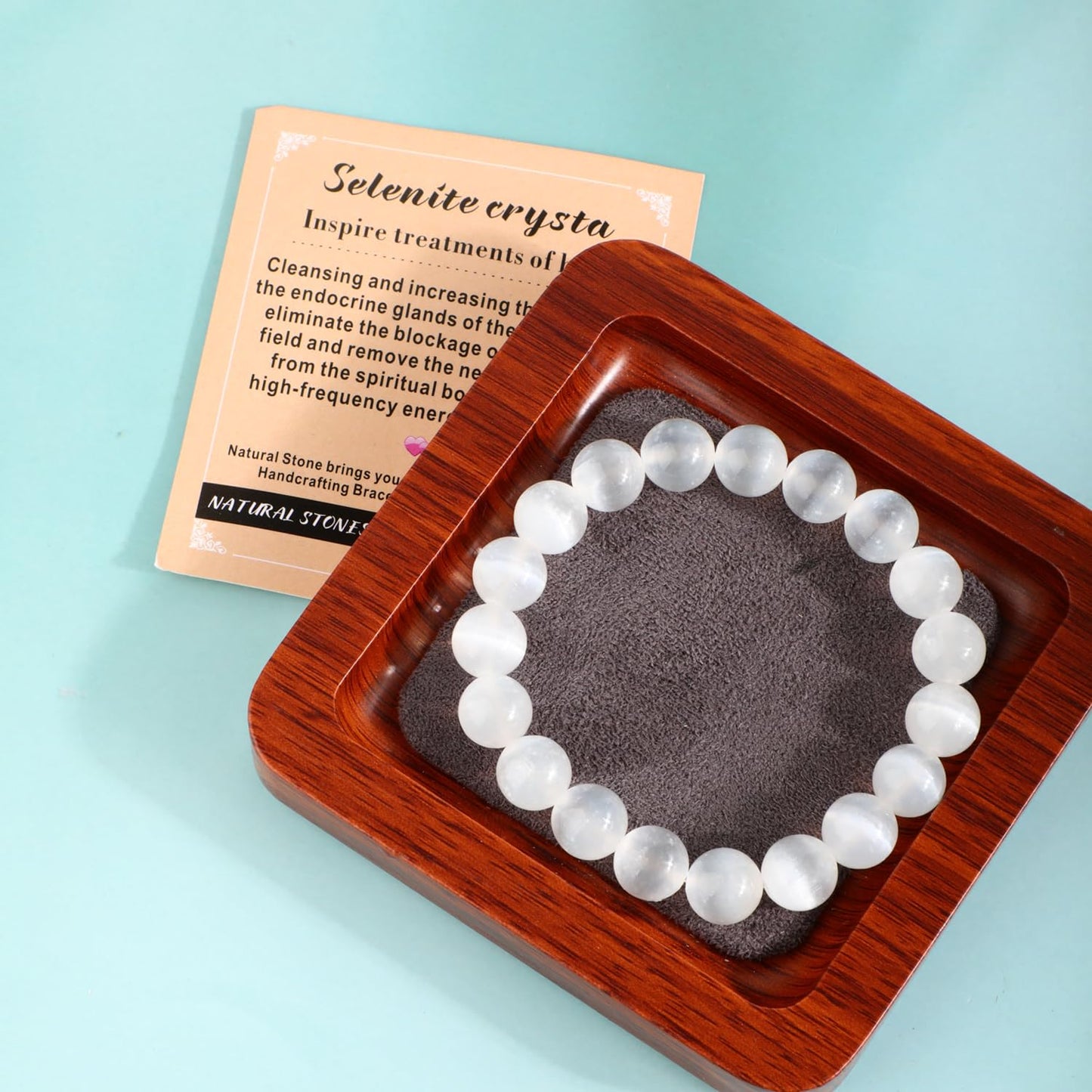 AD Beads 4mm Handmade Selenite crystal Elastic Bracelet – Natural Gemstone for Inspire treatments of body – Meditation, Yoga, Healing and Energy Gift for Men Women