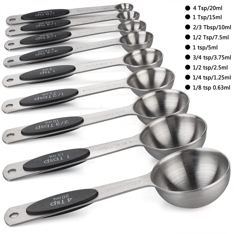 Magnetic Measuring Spoons Set of 9 Stainless Steel Stackable Measuring Spoons Heavy Duty Nesting Teaspoons Tablespoons for Measuring Dry and Liquid Ingredients