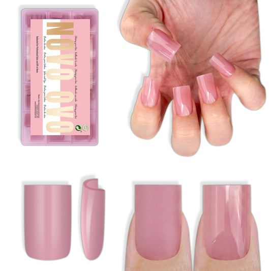 NOVO OVO Short Sharp Square Nail Tips Press on Pure Color BERRY PINK, Need Builder Gel Top Coat Nail Glue, Soft Gel Matte Fake Nail Extension, Full Cover False Nails for Salon DIY x 15 Sizes 240 pcs