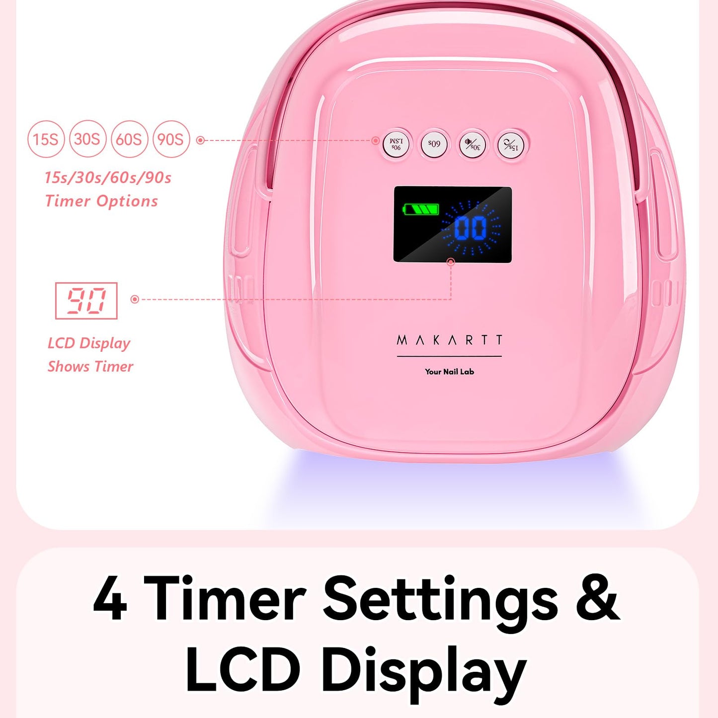Makartt UV Nail Lamp – 30W Fast Curing UV Light with Handle Rechargeable Cordless Nail Dryer for Gel Nail Polish with 45 Beads Dual Lights 4 Timers LCD Smart Sensor for Nail Art Design(Pink)
