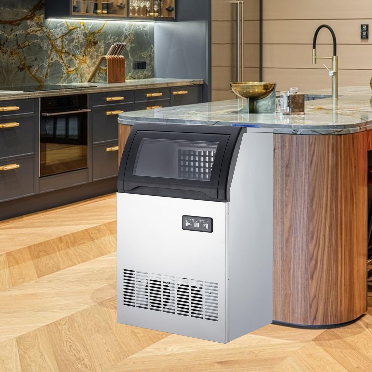 Commercial Ice Maker Machine, 150LBS/24h with 33LBS Ice Storage Bin, Under Counter Countertop Ice Machine, Self-Cleaning, Stainless Steel Freestanding,Ice Scoop, Quiet Compressor for Home and Business
