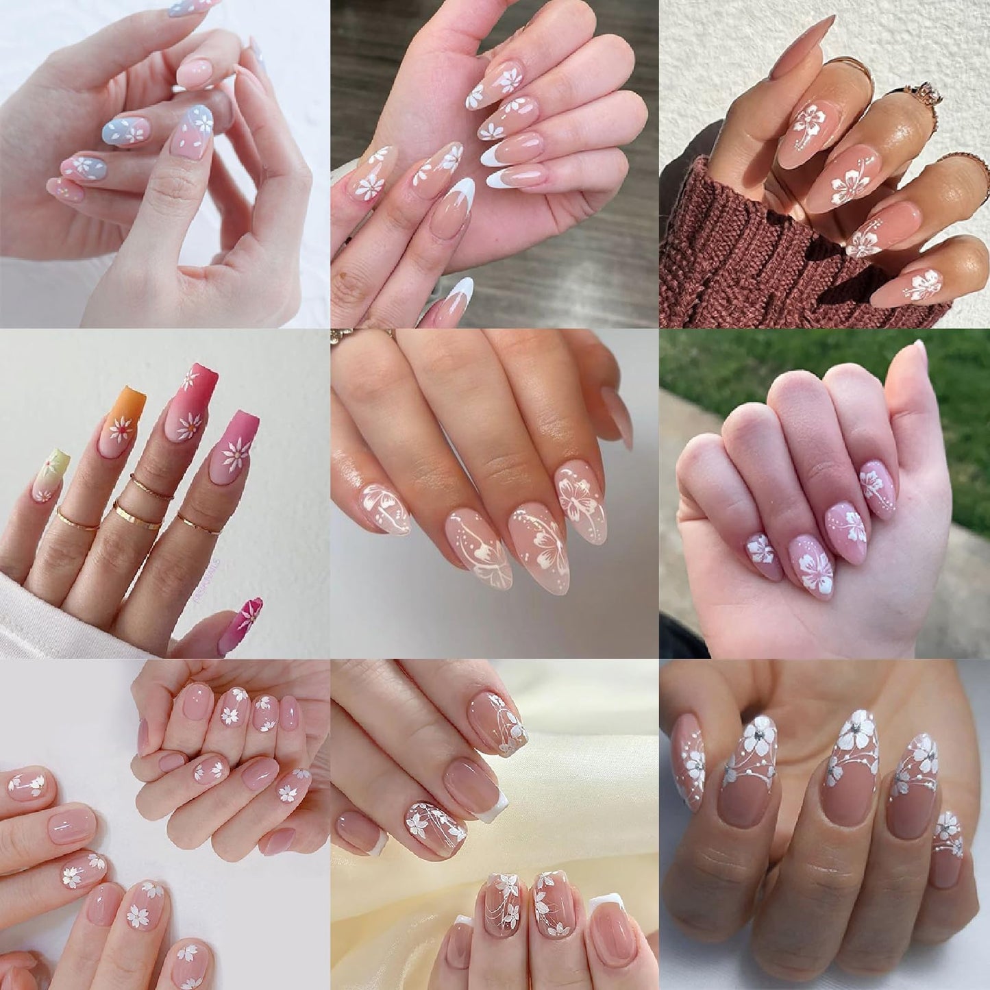 8 Sheets White Flower Nail Art Stickers Flower Daisy Nail Decals 3D Self-Adhesive White Cherry Blossom with 5 Petals Floral Lace Design Women's Nail Art Decoration Supplies