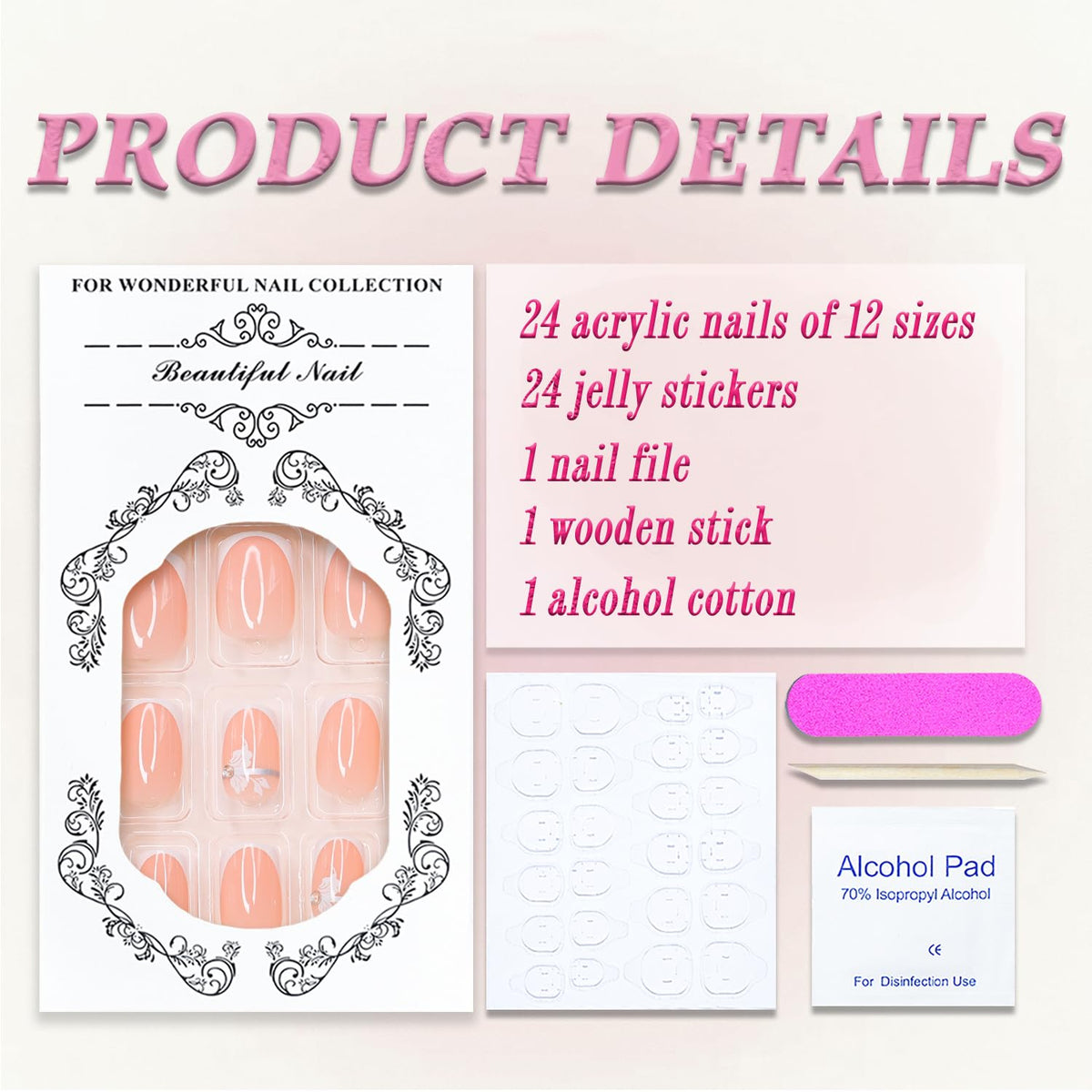 White French Tip Press on Nails Short Square MABKJLF Flower Fake Nails False Nails with Silver Lines Floral Designs Full Cover Glossy Glue on Nails Acrylic Nails for Women Girls 24Pcs