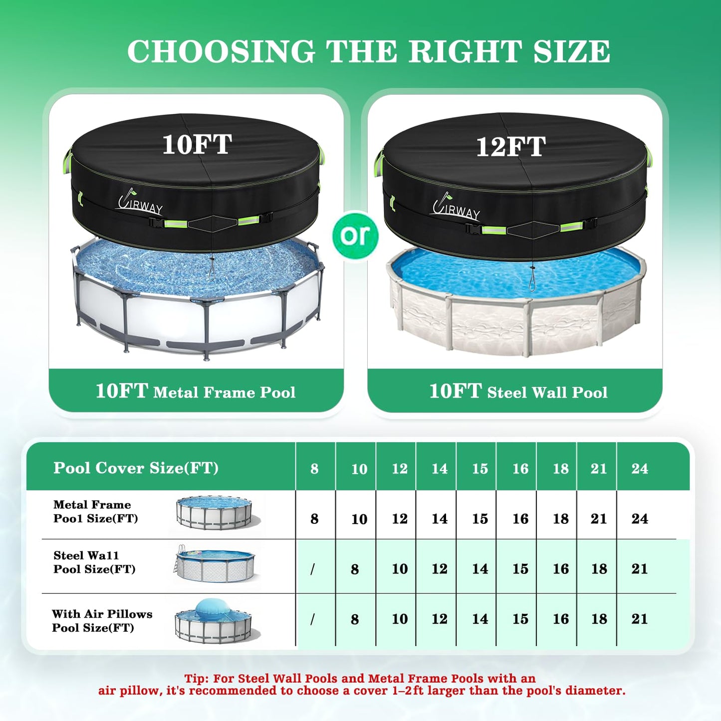 UIRWAY 10 Ft Round Pool Cover with Reflective Strips, Swimming Pool Cover for Above Ground Pools, Solar Cover Including Rope Tie and Luminous Ground Nails, PU Tarp Snug Fit for UV Protected