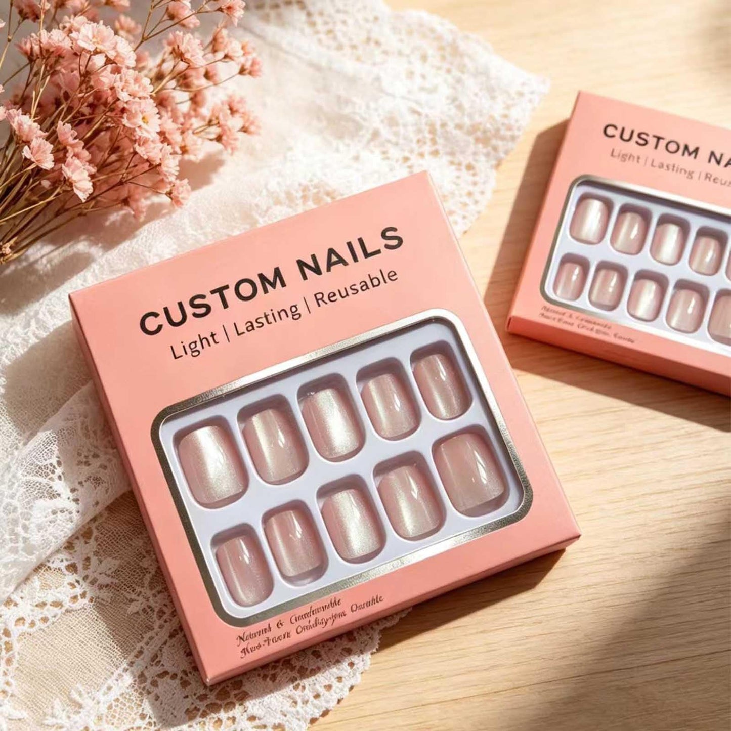 Hkanlre Short Press-On Nails Square Fake Nails Jelly Acrylic Fake Nail Finish Salon-Quality Holiday Nails 30 Nail Kit for Women
