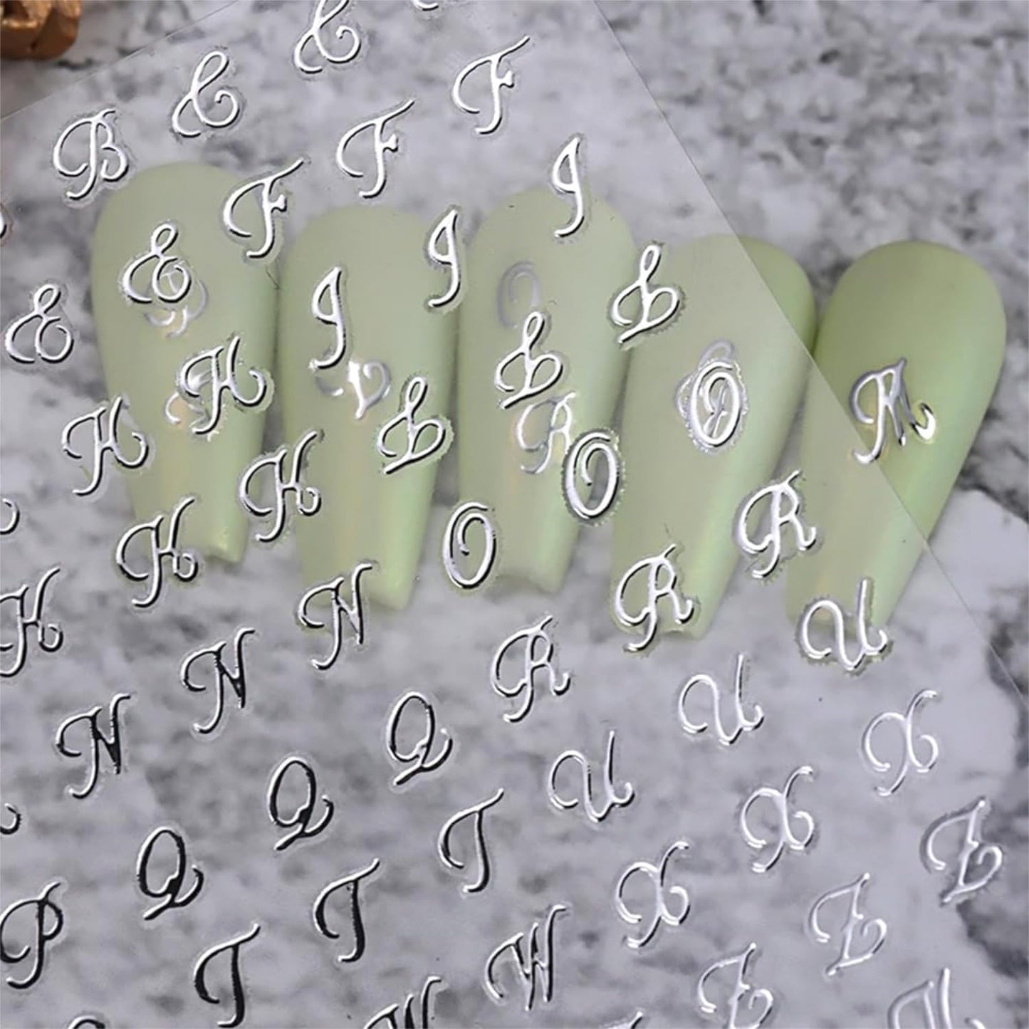 12 Sheets Letter Nail Stickers for Nail Art 3D Self Adhesive White Black Silver Gold Nail Art Stickers English Nail Decals Letter Decoration Accessories for Women Girls DIY Acrylic Nails