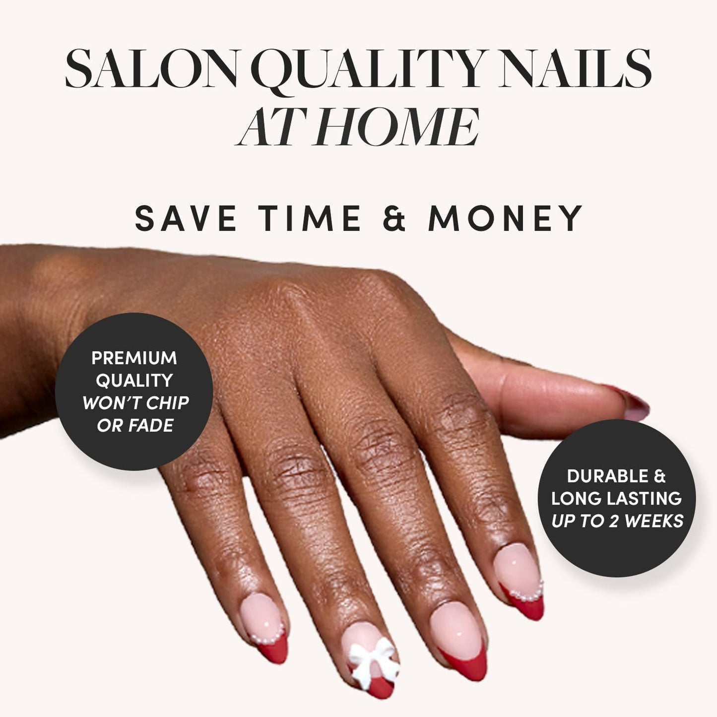 Glamnetic Press-On Nails Bundle - Ruby Ribbons & She's A Gift | Short Almond Fake Nails with Red French Tips & 3D Bows | Short Almond Fake Nails in Burgundy Chrome with French Tips and Ribbon Designs
