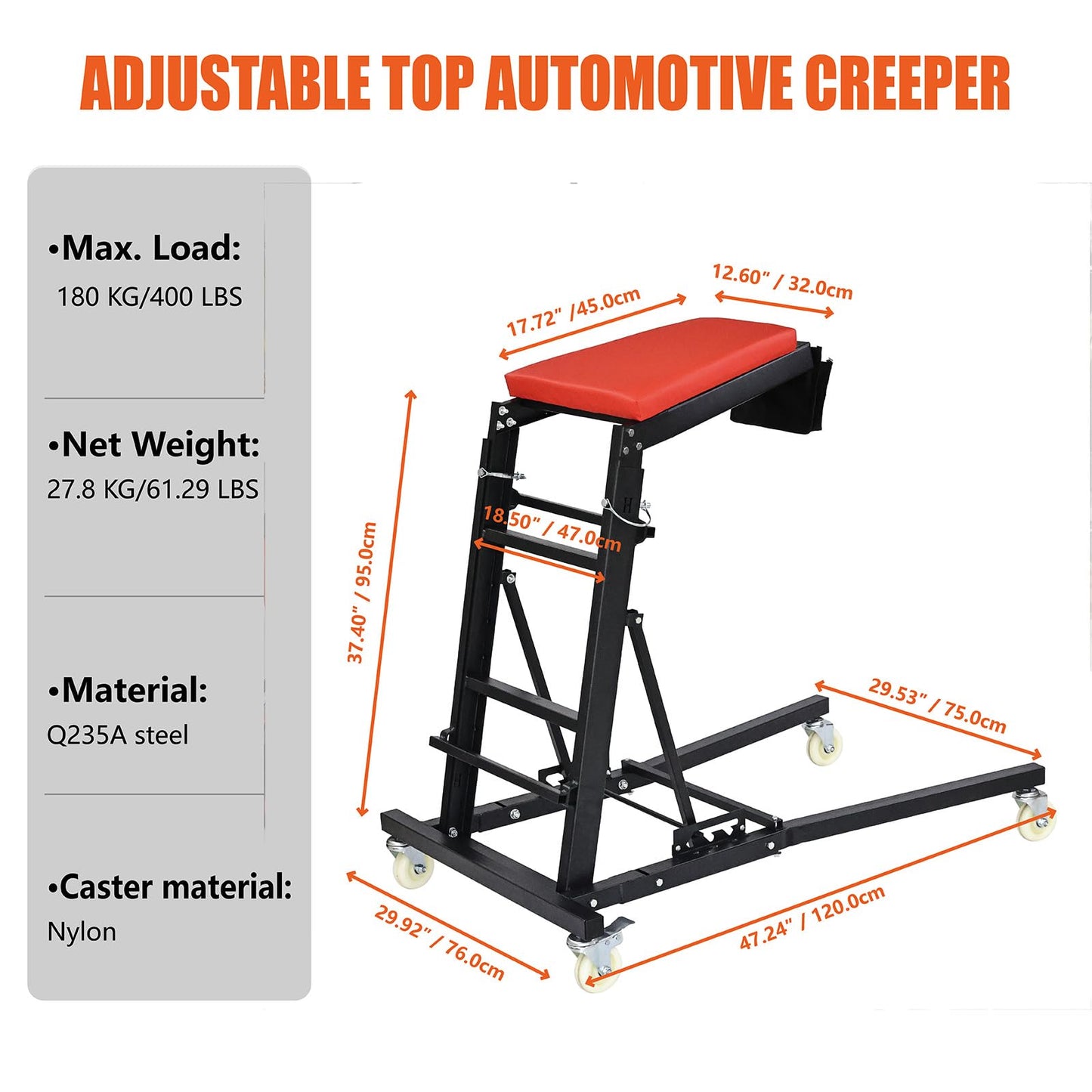 THDUGG Large Topside Creeper 48"-64" Height Range, 400 LBS Capacity Automotive Creeper Top Side Creeper Foldable Car Creeper with 4 Caster Wheels and Padded Deck for Auto Repair Maintenance