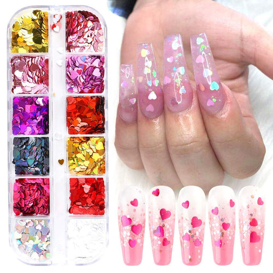 CHANGAR Valentine Heart Nail Art Decals - Glitter Sequins Acrylic Nails Design