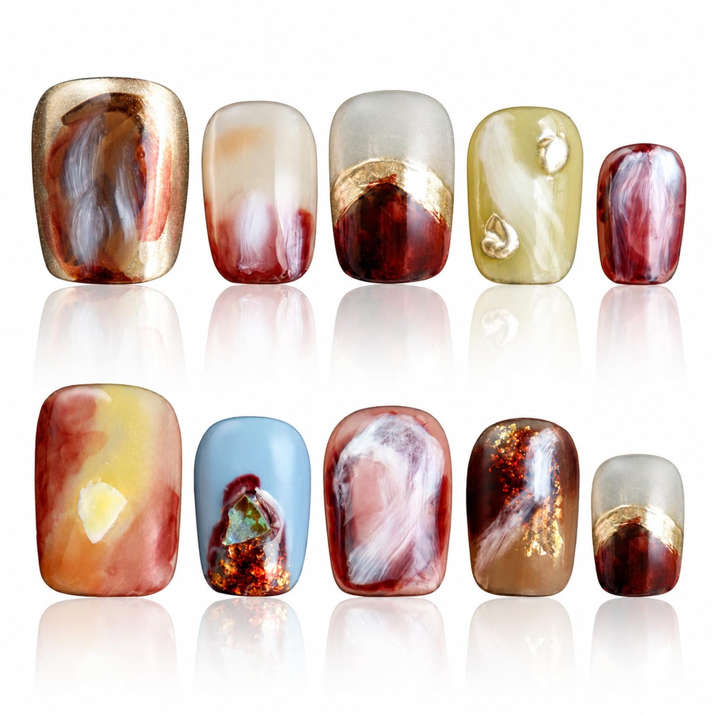 Handmade Press on Nails Square Shaped Artificial Nails Acrylic Handmade Colorful Press On Nails Stick On Nails For Women Woman Gifts COOLYOUNG 10 PCS, Size M