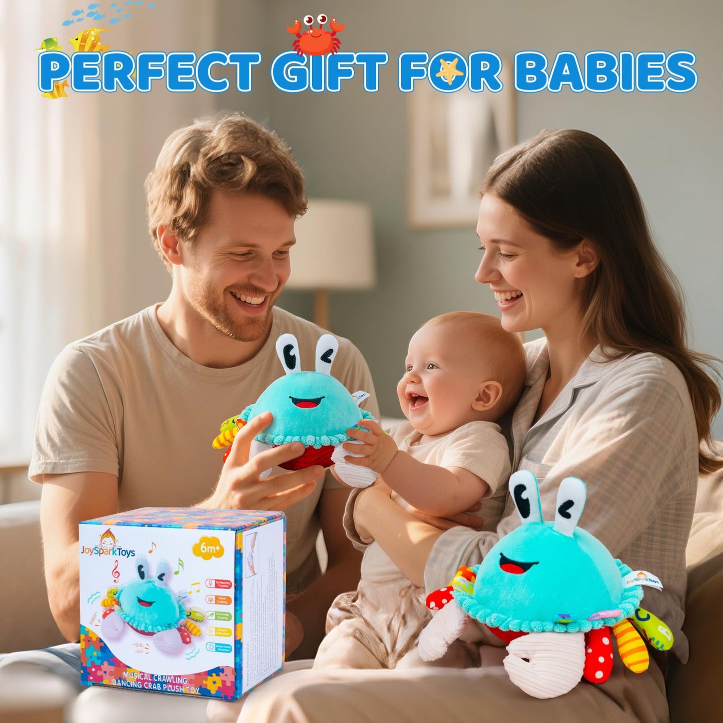 Baby Toys 12-18 Months, Musical Crawling Crab Baby Plush Toy, 50 Songs & Recording Feature, Dancing Bouncing Interactive Baby Toddler Toys 6-12 Months, Tummy Time Toys for 1 Year Old Boys Girls Gifts