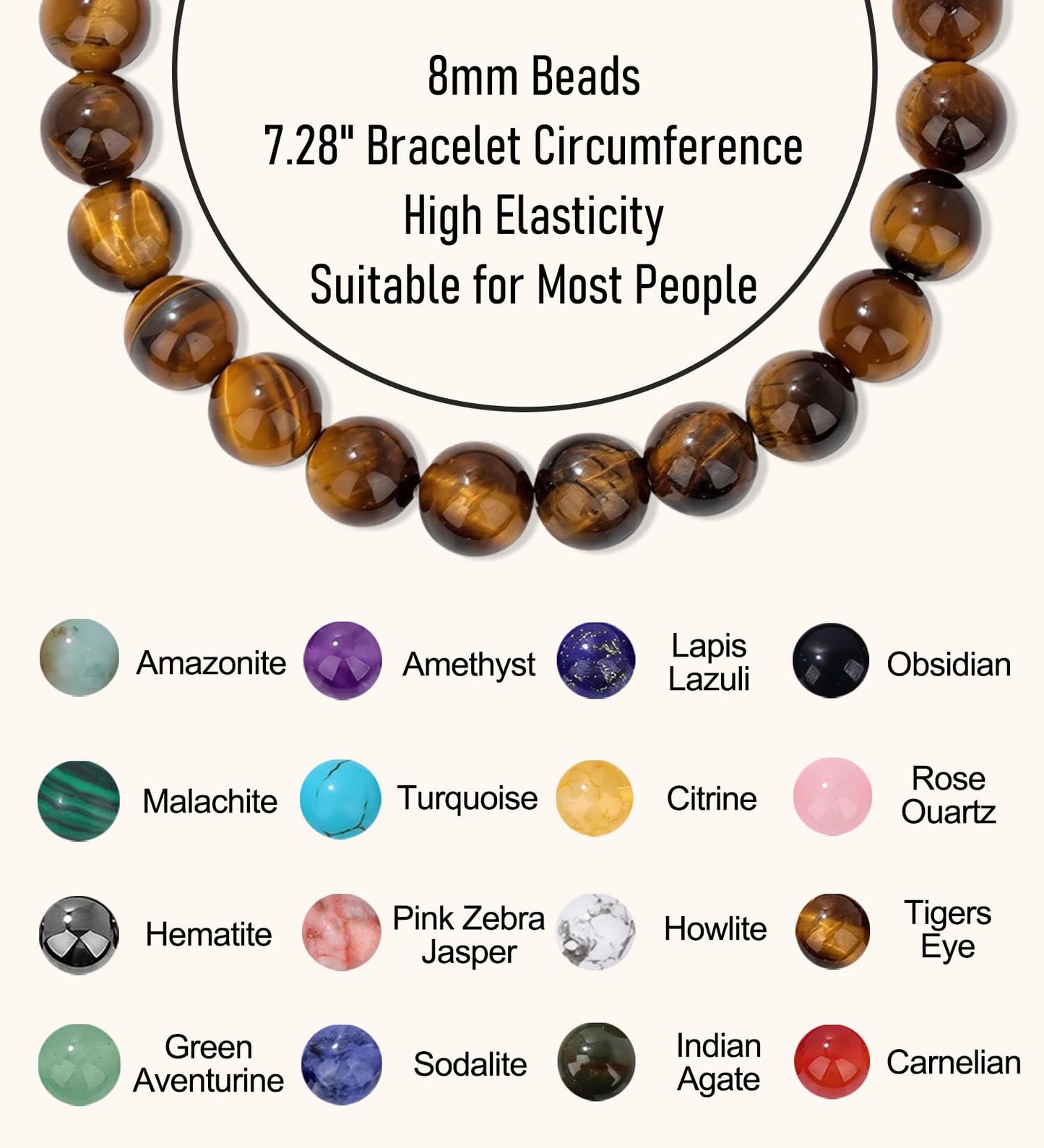 SAMOCO 16Pcs Natural Healing Crystal Bracelets for Women Men Semi-Precious Gemstone Beaded Bracelets Round Beads Gemstones Stretch Yoga Bracelet