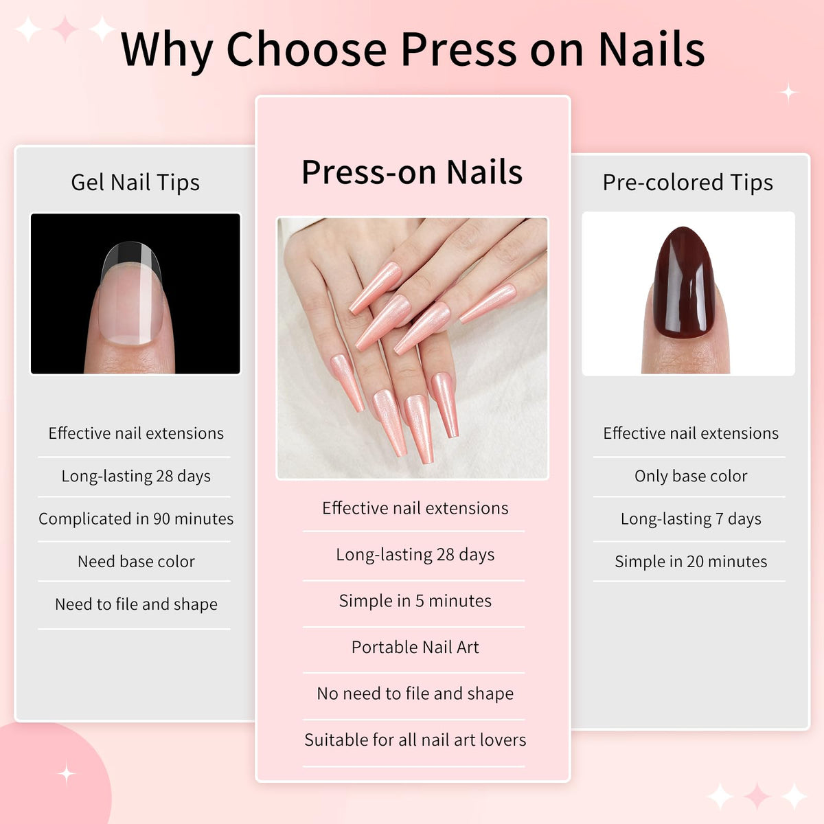 Pink Cat Eyes Press On Nails,12 Sizes - 24 Pcs Soft Gel Pink Long Coffin Fake Nails Kit with Nail Glue, Natural Reusable Stick On False Nails for Women and Girls SK1049