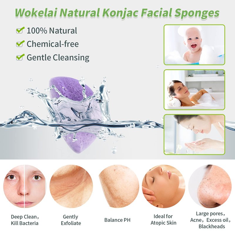 Konjac Facial Sponges for Cleansing Exfoliating - Konjac Face Sponge for Washing Face Body, Natural Cleaning Puff Buff Scrubber for Shower Bath SPA for Babys Men Women