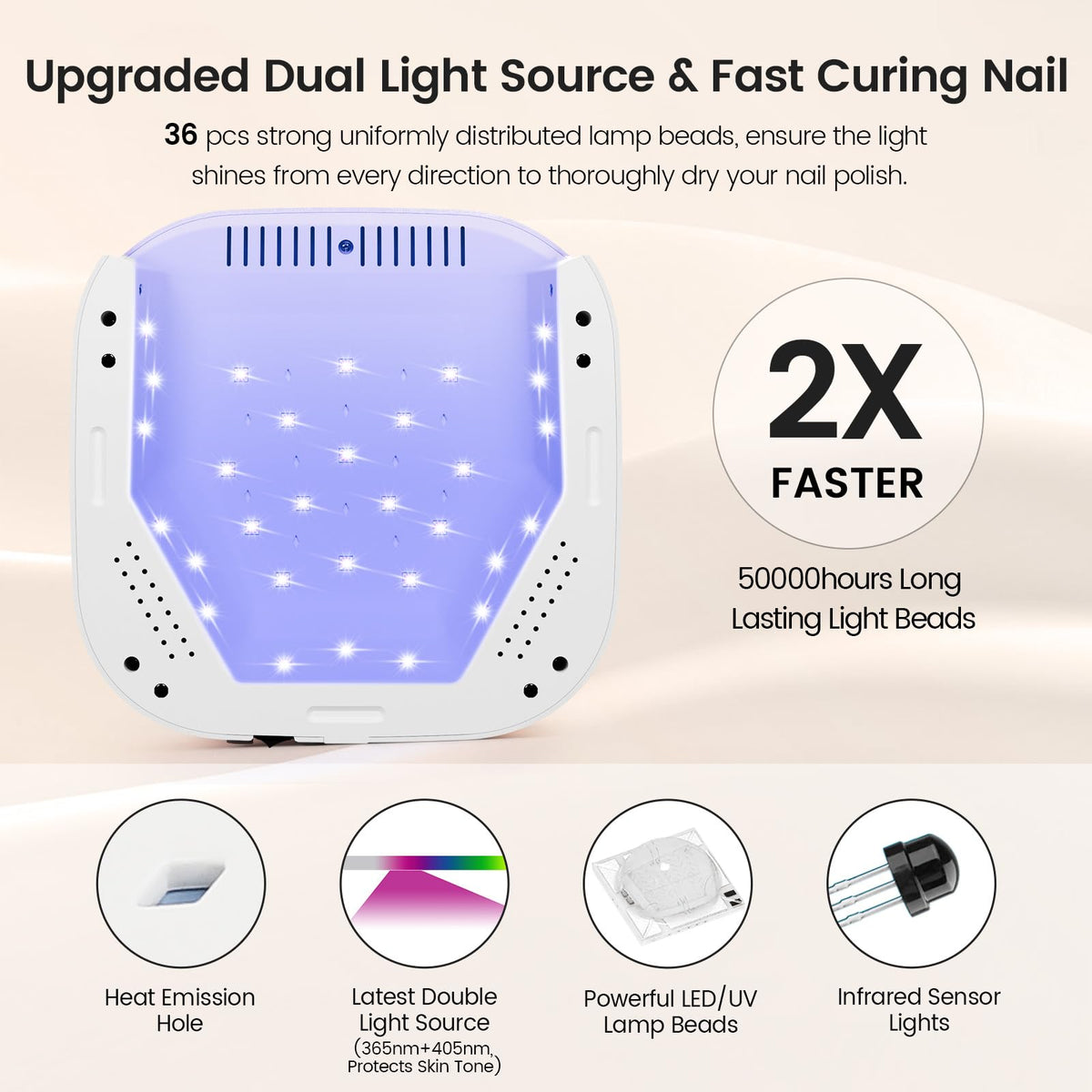 Lavinda 54W Nail Lamp UV Light for Gel Nails Rechargeable Cordless UV Lamp Nail Light with 4 Timer, 2X Faster Professional Gel Polish Curing Nail Dryer for Salon Use-Cherry Print