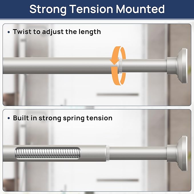 ENJOYBASICS Shower Curtain Rod 30 to 52 Inches, Stainless Steel Adjustable Spring Tension Rods No Drill for Bathroom, Closet, Window, Room Divider, Never Rust, Non Slip, Nickel