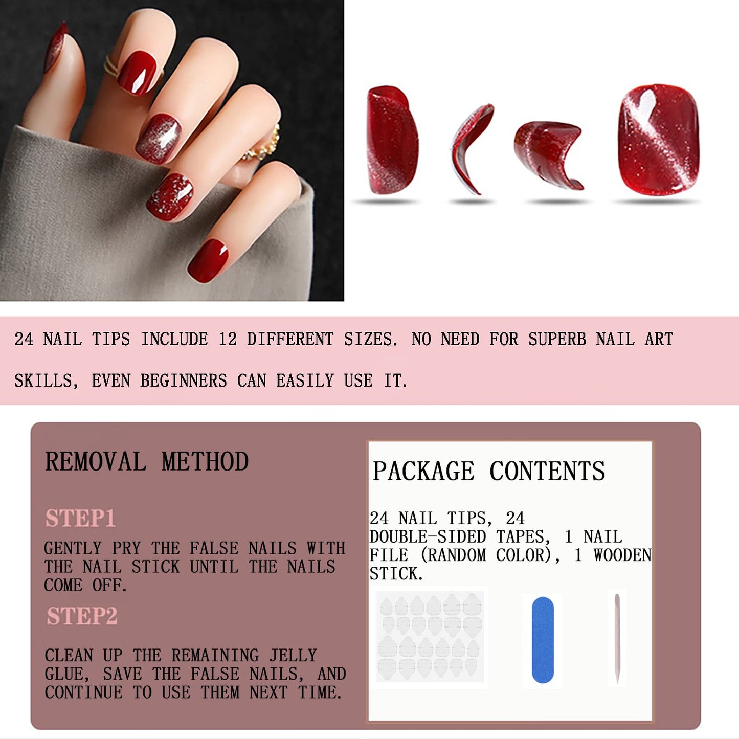 Medium Almond Press on Nails With Designs Gold Glitter Gradient Pink Fake Nails Fall Nails Press ons Acrylic Nails Brown False Artificial Full Cover Stick on Nails for Women Girls 24 Pcs