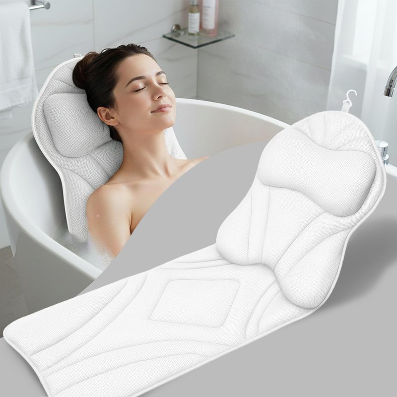 Rylor Full Body Bath Pillow – Luxury Cushion for Bathtub | Extra Large & Thick | Premium Packaging - Head, Neck, Shoulder & Back Support – Quick-Dry, Mold Resistant – for Women & Men (White)