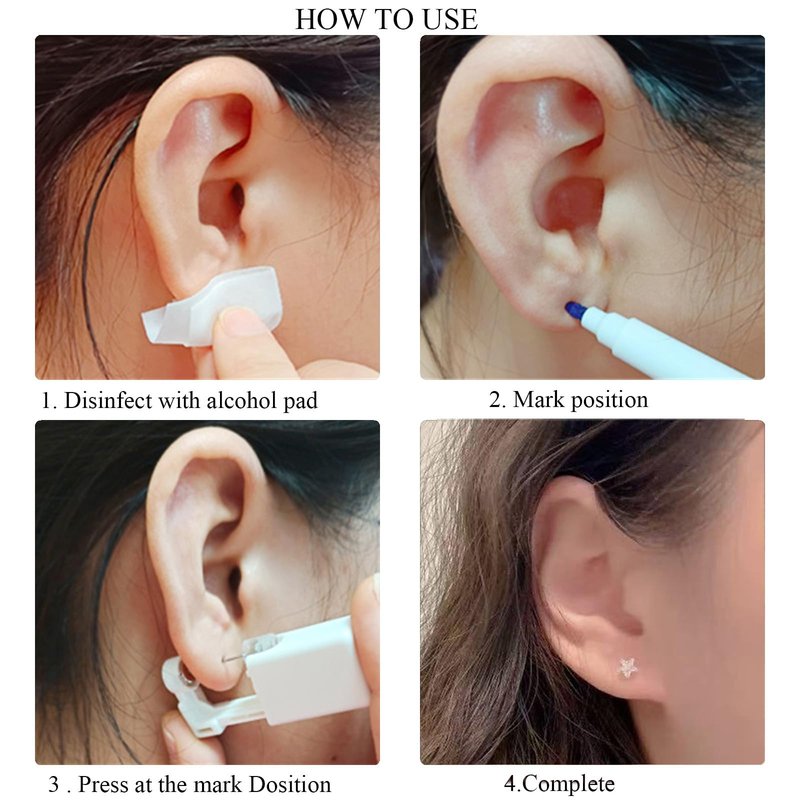 Orglace Ear Piercing Kit,Disposable Ear Piercing Gun with 5mm Cubic Zirconia Star Ear Stud,Clear Piercing Disc for Piercing Bump,At Home Self Ear Piercer Kit (2 Pack)