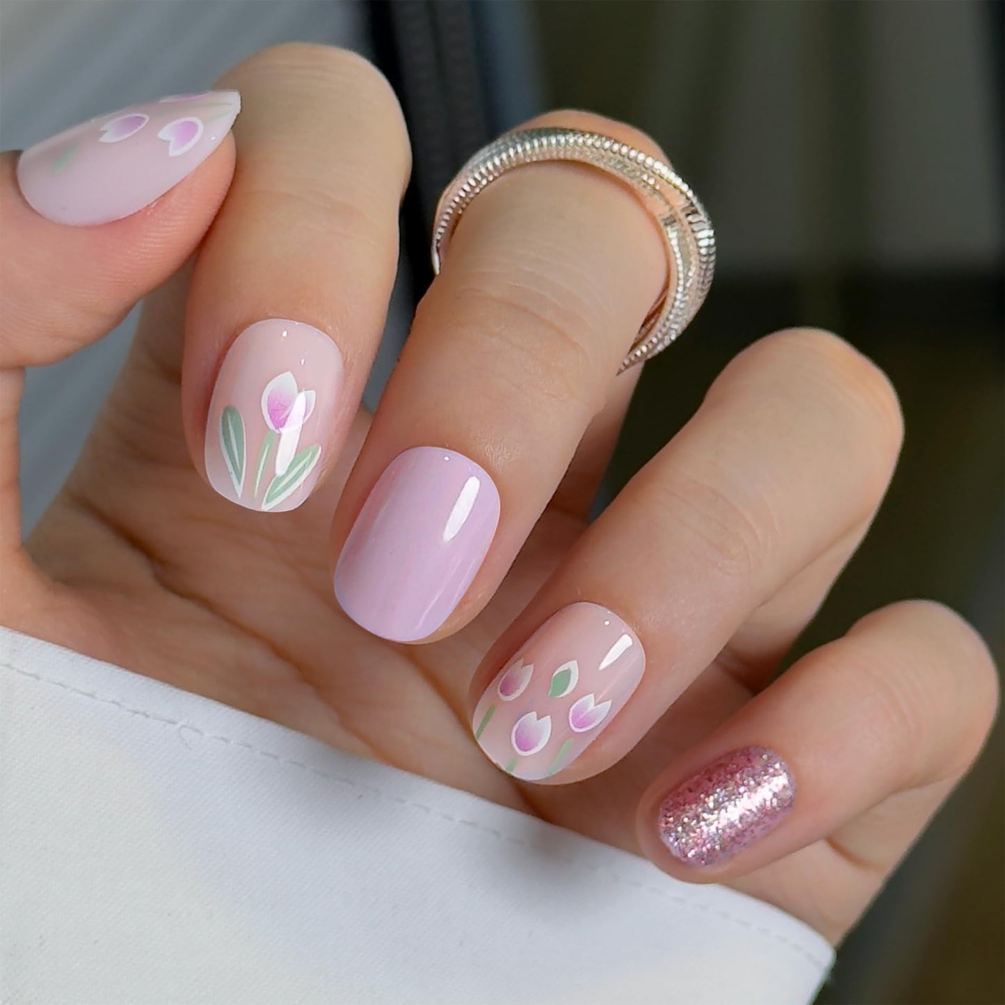 CurvLife Soft Gel Square Press On Nails Extra Short, Long-Lasting Oval Reusable Fake Nails Kit with Glue & Tabs, 30pcs Salon-Quality Stick On Nails for Women At-Home Manicure (Tulip Whisper)