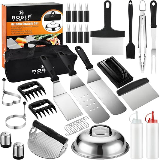N NOBLE FAMILY 38PCS Flat Top Grill Accessories Set - Must Have for Your Outdoor with Professional Griddle Spatula, Cleaning Kit, Grill Basting Cover - Ideal Griddle Gift for Men Women