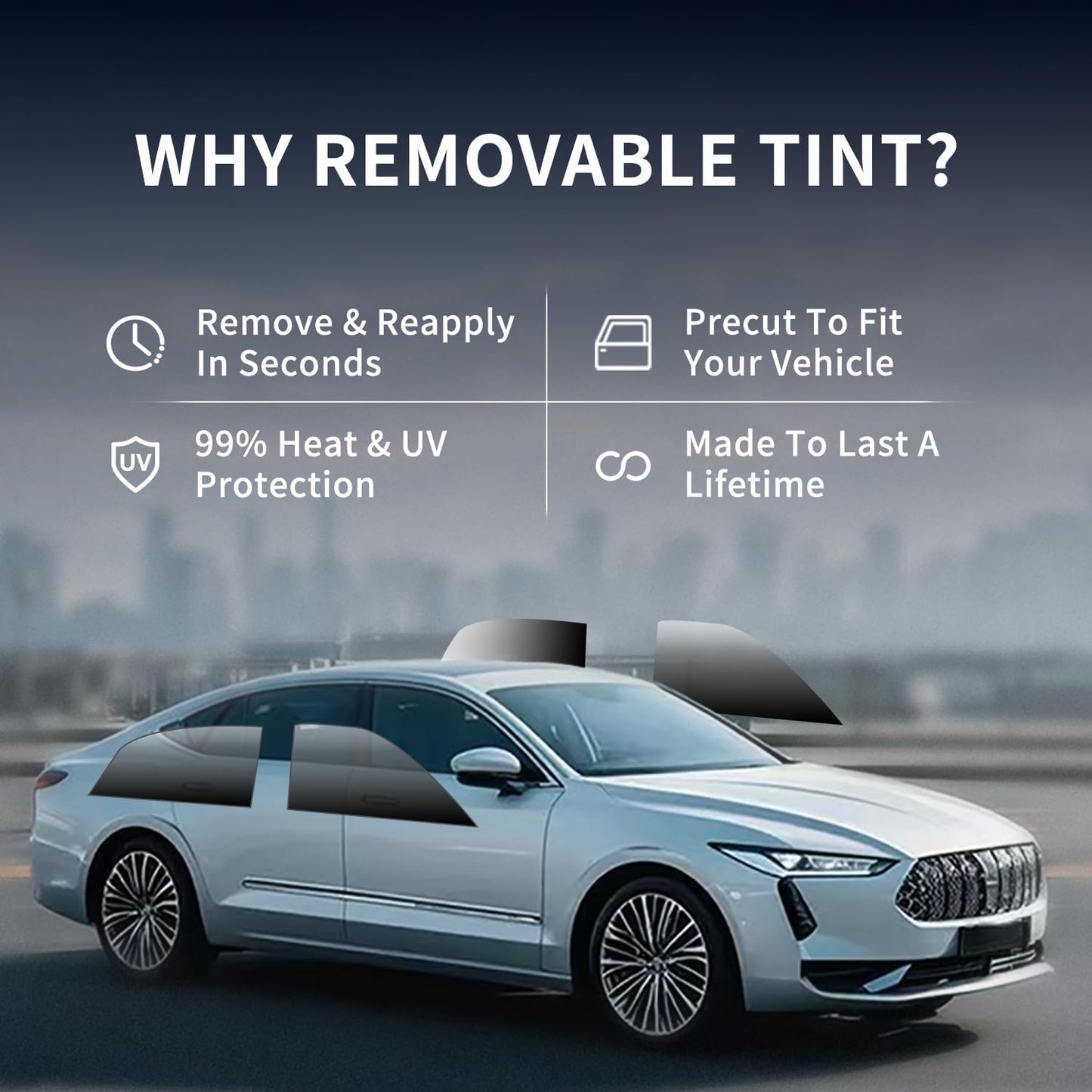 Detachable car Side Window tinting, UV Protection, Sun Protection, Privacy, Snow Blindness, Light Transmission 33% (2019-2025 Model Y Front)