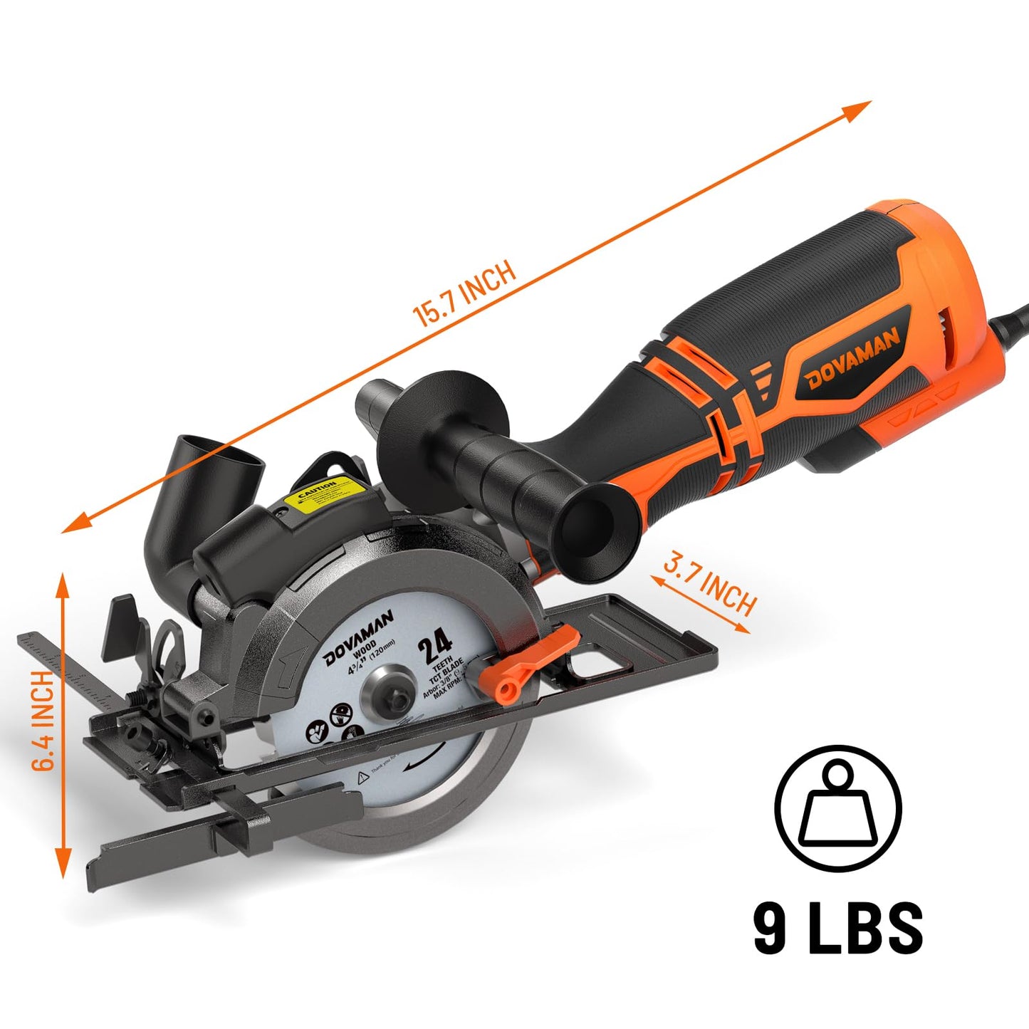 DOVAMAN Circular Saw, 5.8A 4-1/2" Circular Saw w/Laser, Metal Auxiliary Handle, 6 Blades (4½", 4¾"), Cutting Depth 1-11/16" (90°), 1-3/8" (45°), Ideal for Wood, Soft Metal, Plastic, Tile - MCS01A