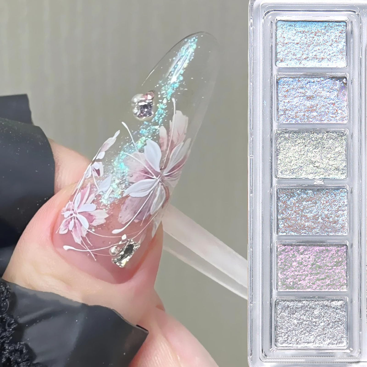 Opal Aurora Iridescent Nail Glitter,6 Colors Holographic Bling Mud Solid Foil Nail Pigment Reflective Charm Mermaid Fairy Dust Nail Powder Manicure Paillettes
