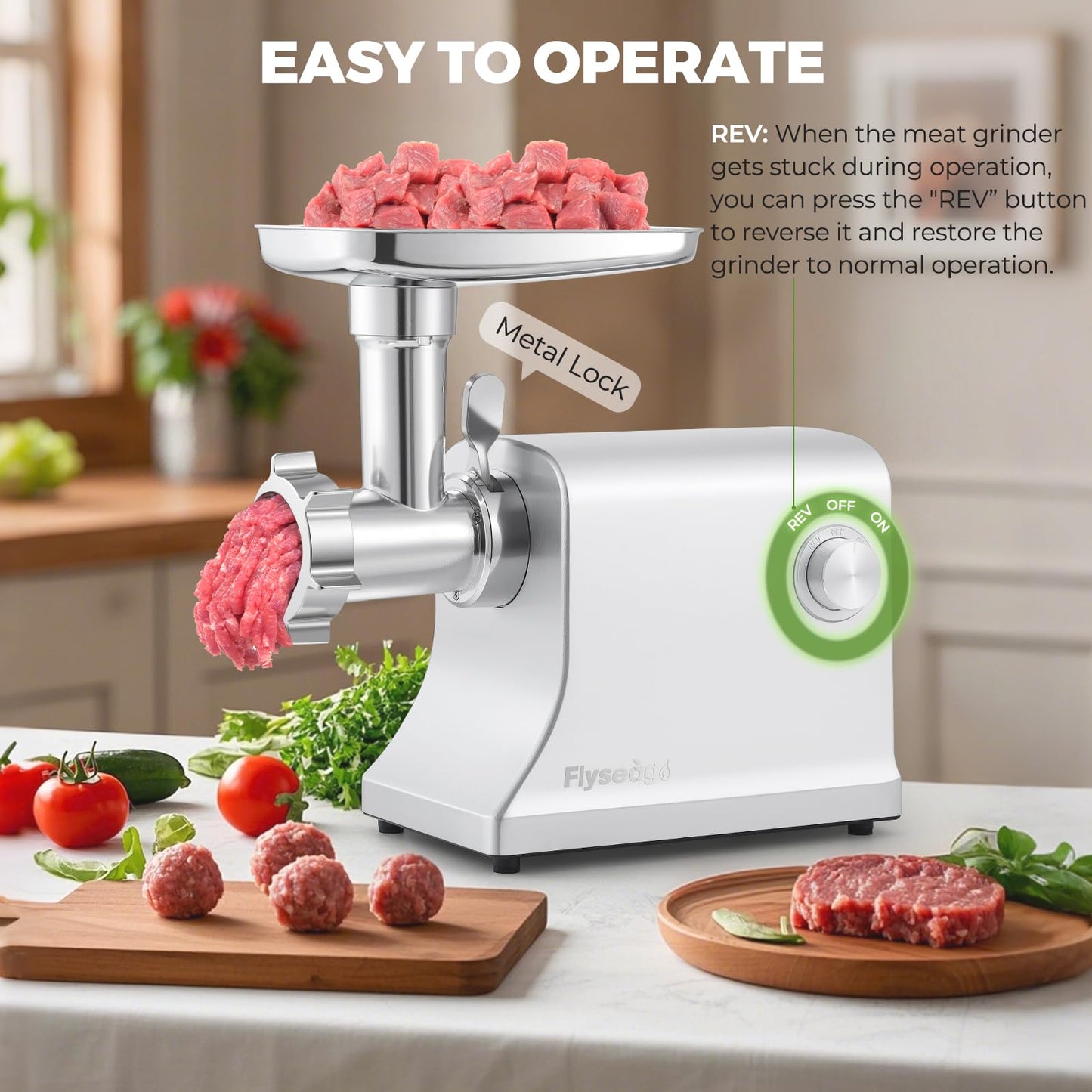 Flyseago Electric Meat Grinder 3200w Commercial Heavy Duty Metal Gearbox Meat Grinder and Sausage Stuffers, Kubbe Kit for Household Use & Commercial