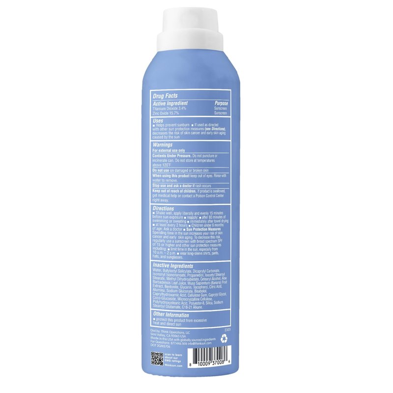 Thinksport SPF 50+ Mineral Sunscreen Spray, All Sheer, 6 Fl Oz – Natural, Water Resistant Body Sun Protection, Vegan & Reef Safe