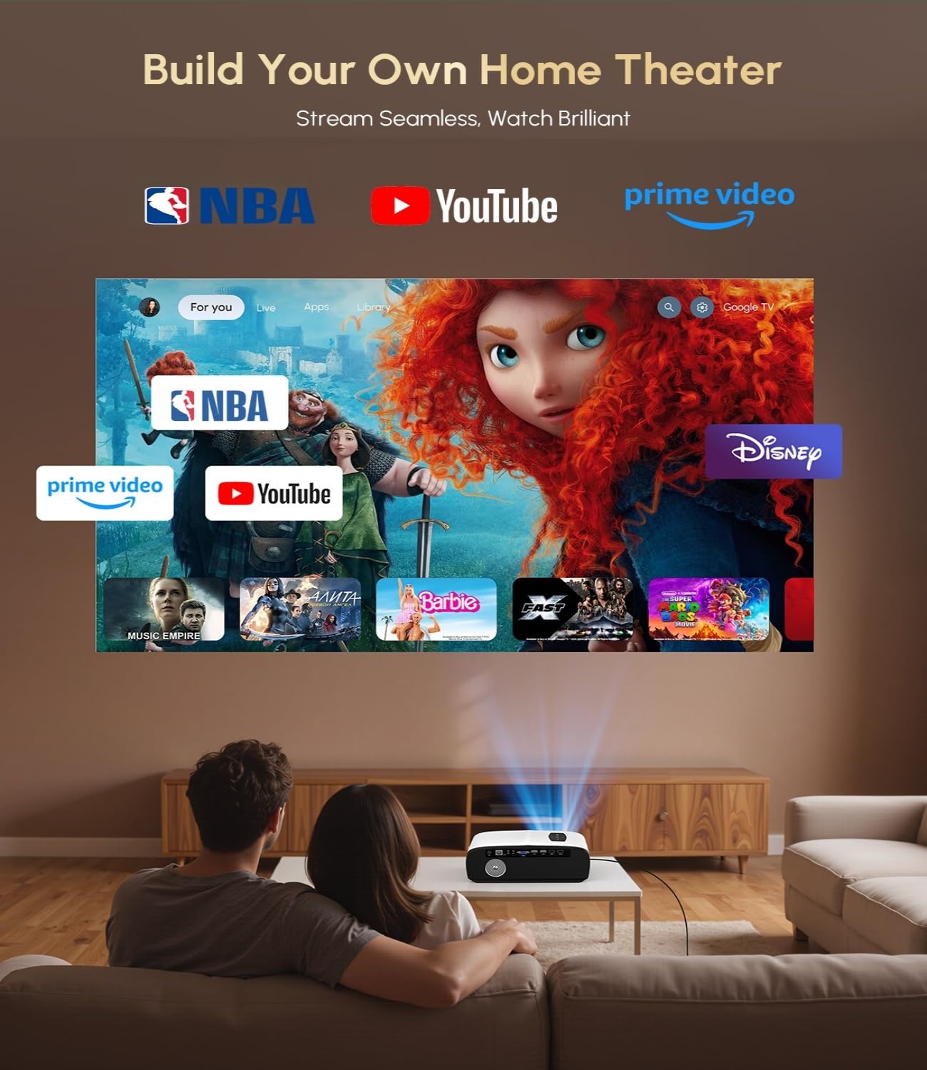 4K Office Smart Projector and Screen Combo – HDR10+ Outdoor Projector AI-AutoFocus, 2000 ANSI Daytime, WiFi6 Bluetooth, 38W DSP Speaker, Android 11, NFC HDMI USB for Dormitory Gaming Art Tracing