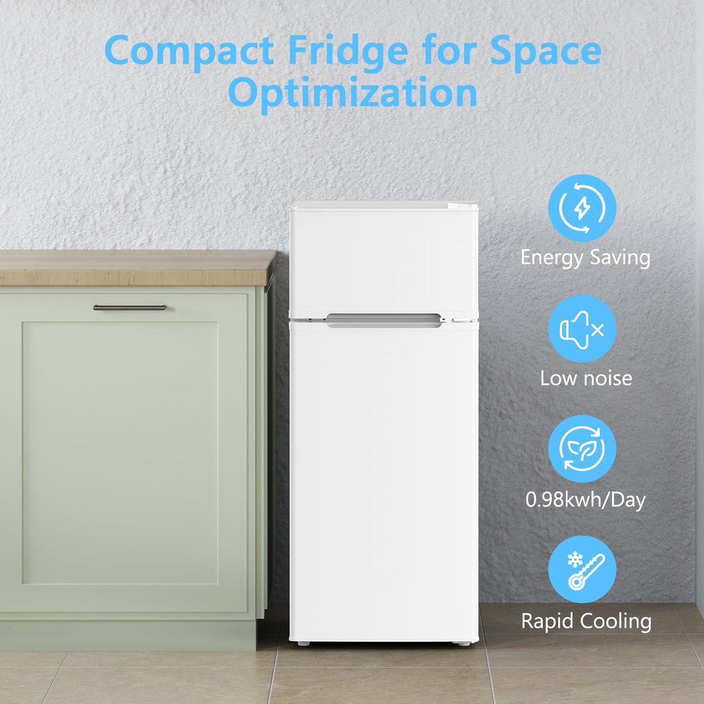 COWSAR 4.5 Cu.Ft Dorm Fridge With Freezer, 2-Door Compact Refrigerator With 2 Removable Shelves, 3 Level Adjustable Thermostat, Commercial Office Fridge for Bedroom, Kitchen, Apartment, Dorm, White