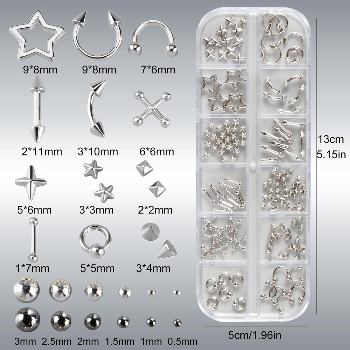 3D Metal Punk Bullet Nail Art Rivet Silver Black Nail Charm Alloy Gothic Stars Studs Spikes Beads Steel Balls Rock Mini Flat Back Y2K Nail Art Studs Nail Gems Nail Supplies Decoration