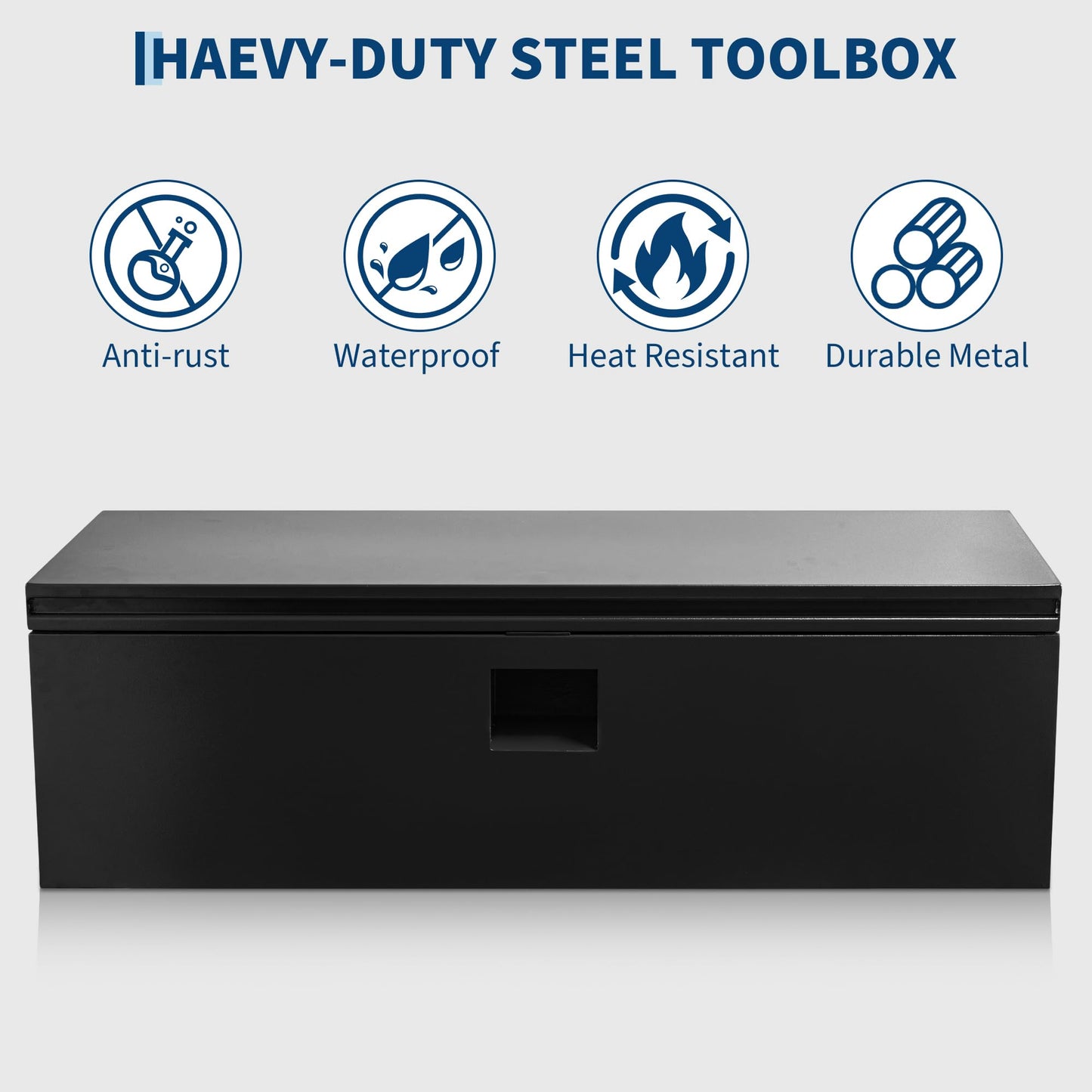PeakPursuit Heavy Duty Black Steel Truck Bed Toolbox – 48x15 in Weatherproof Storage Chest with Dual Hydraulic Levers, Lock & Keys, Rubber Seal, Ideal for Pickup, RV, Trailer, Garage, Workshop